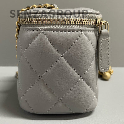 Chanel Grey Lambskin Mini Square Bag with Gold Ball Chain Crossbody
