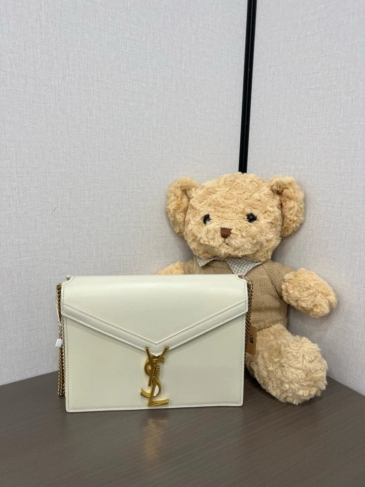 YSL Cassandra White Calfskin Gold Hardware Chain Shoulder Women
