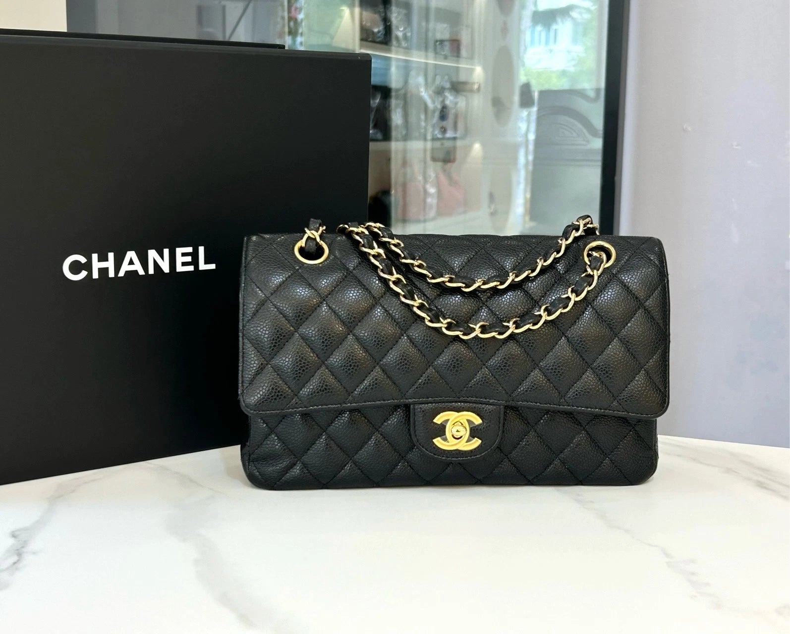 CHANEL Black Leather Medium CF Shoulder Bag For Women