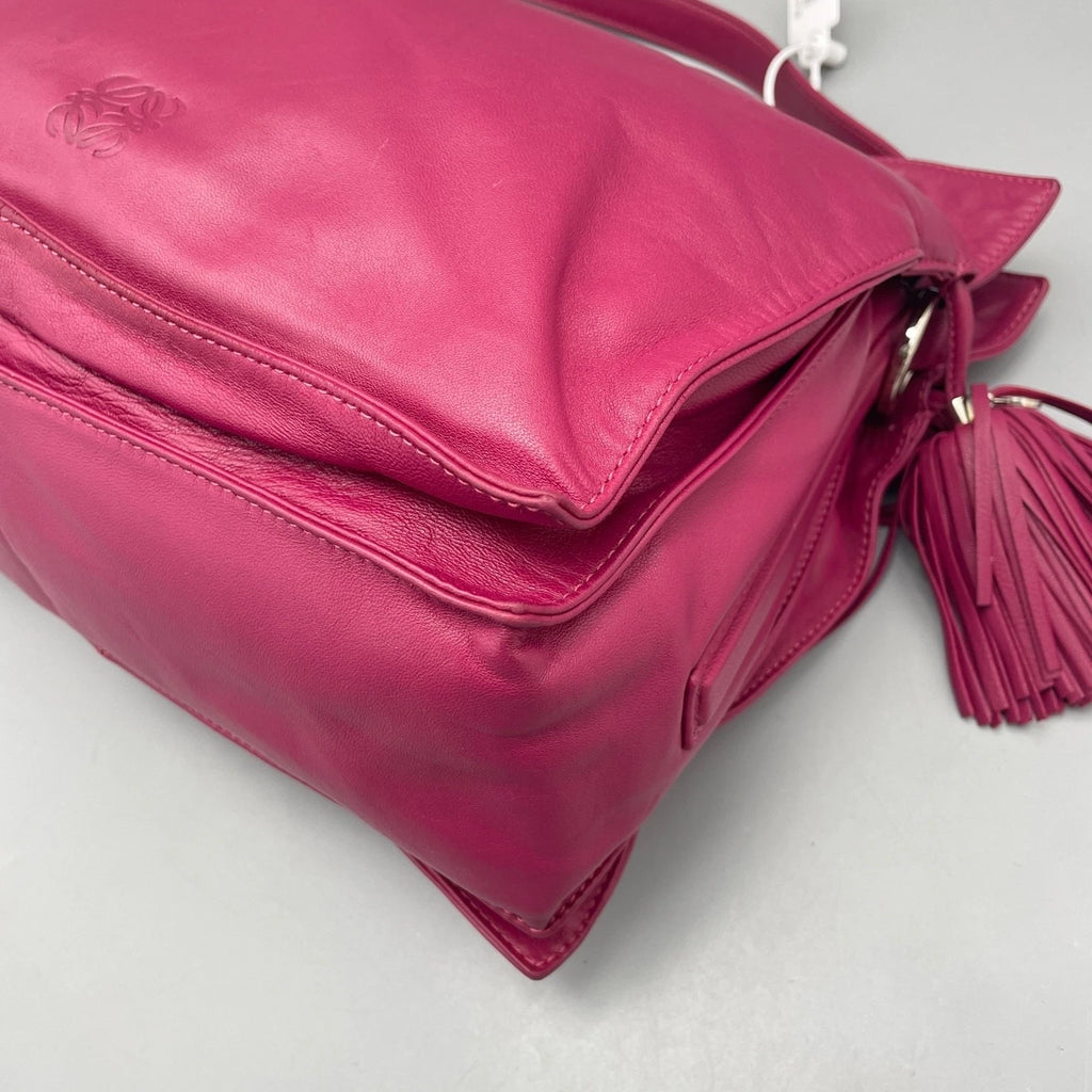 Loewe Pink Leather Fringe Bucket Bag For Women