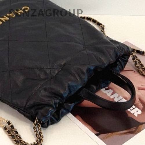 Chanel 22Bag PM Diamond Chain Backpack Black Gold Women Classic