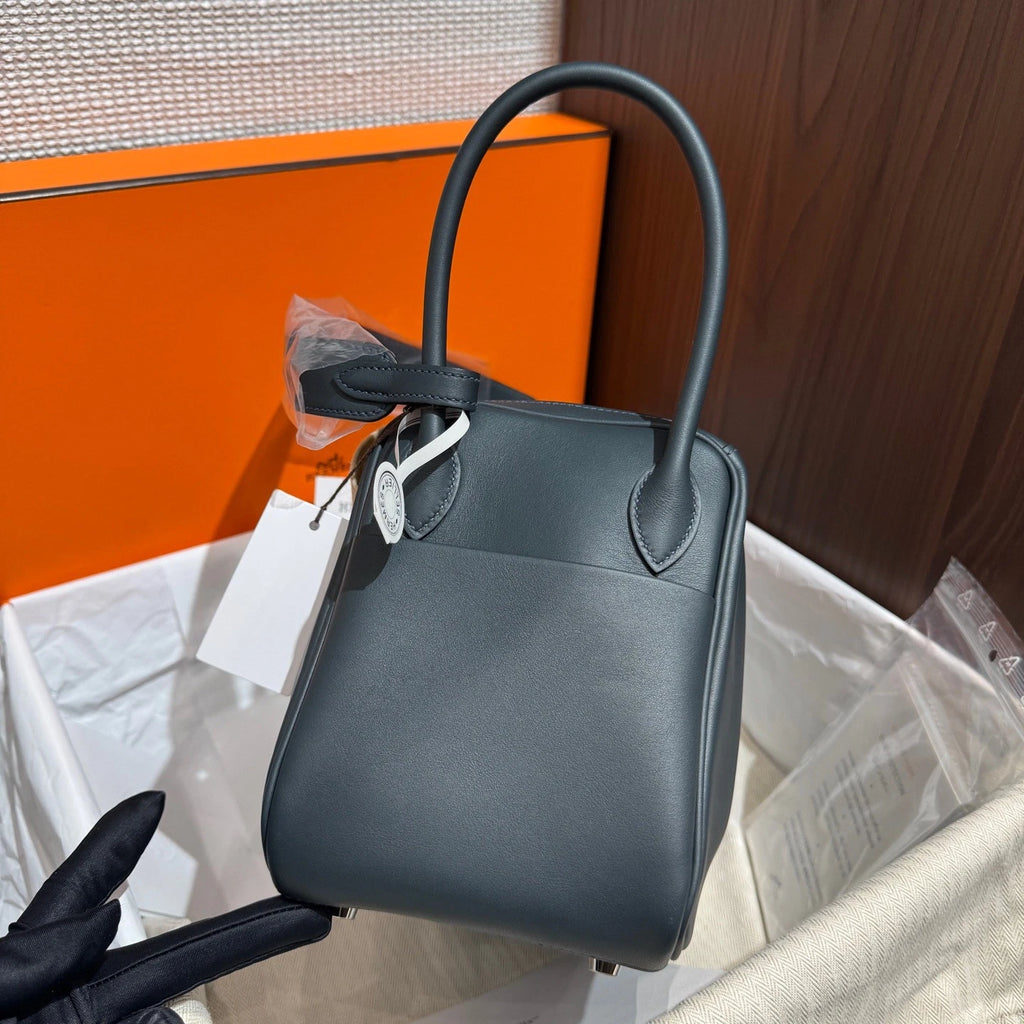 Hermes Lindy26 Top Handle Shoulder Bag Blue Silver Women Classic