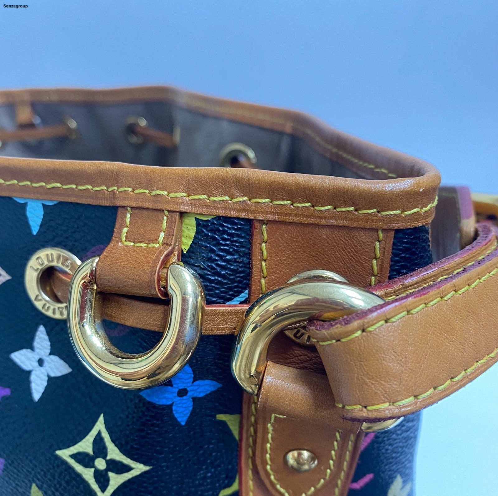 Louis Vuitton Monogram Black Multicolor Bucket Shoulder Bag Crossbody Women