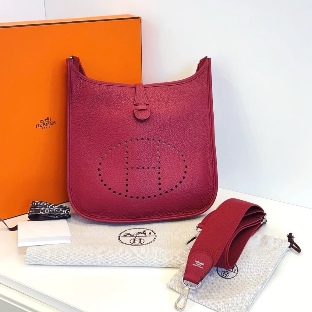 Hermes Evelyne29 Shoulder Bag Crossbody Used Women Red Silver Classic