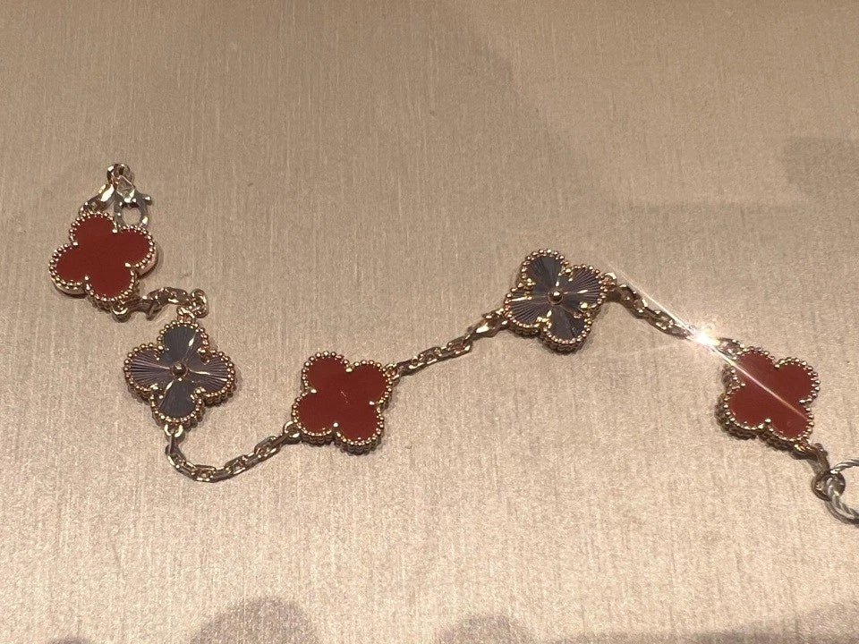Van Cleef &amp; Arpels Vintage Alhambra Carnelian 18kRose Gold 5 Motifs Bracelet