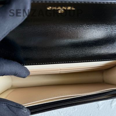 Chanel 24A Quilted Black Gold WOC Chain Shoulder Bag