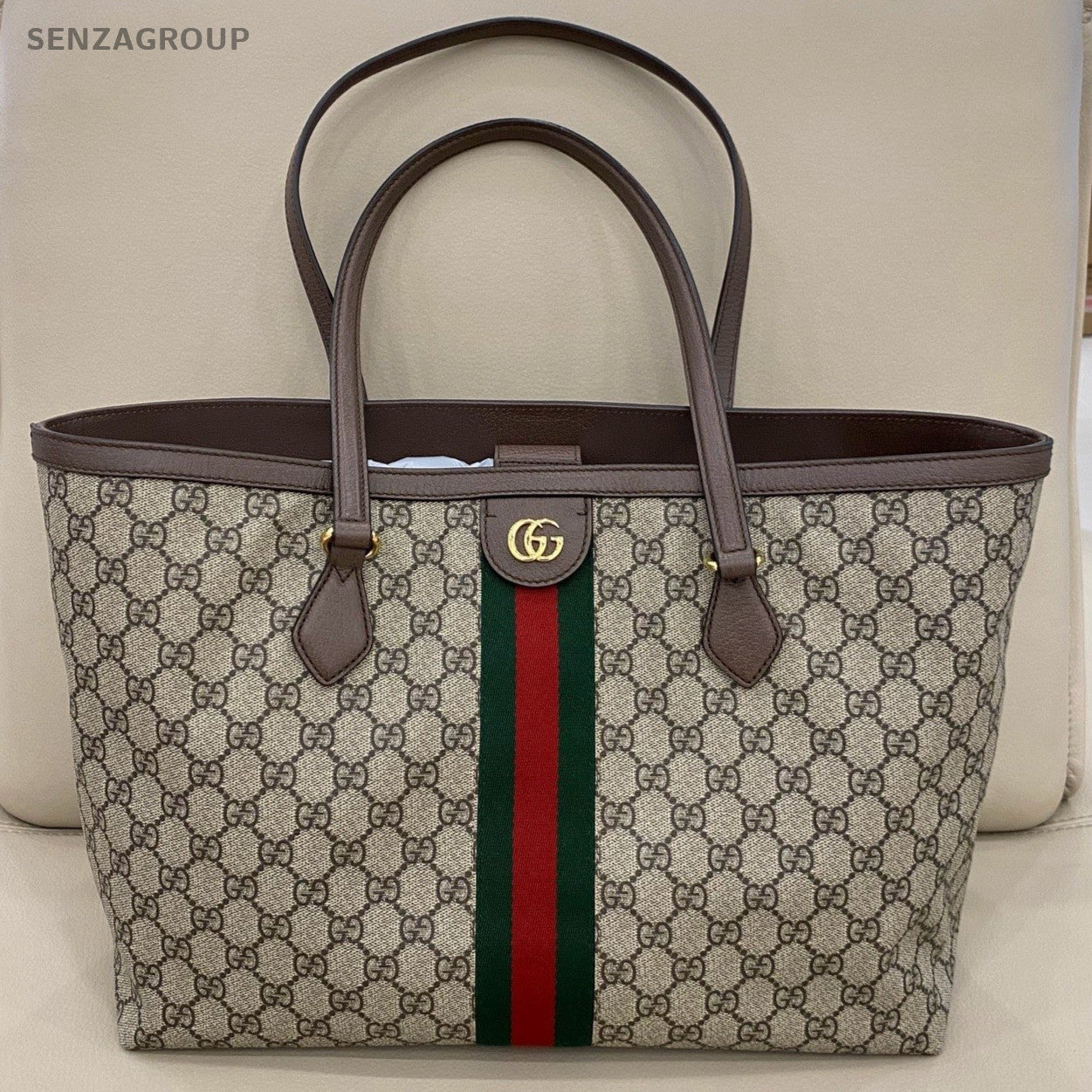 Gucci Ophidia MM Tote Shoulder Bag Beige Brown Used Women Classic