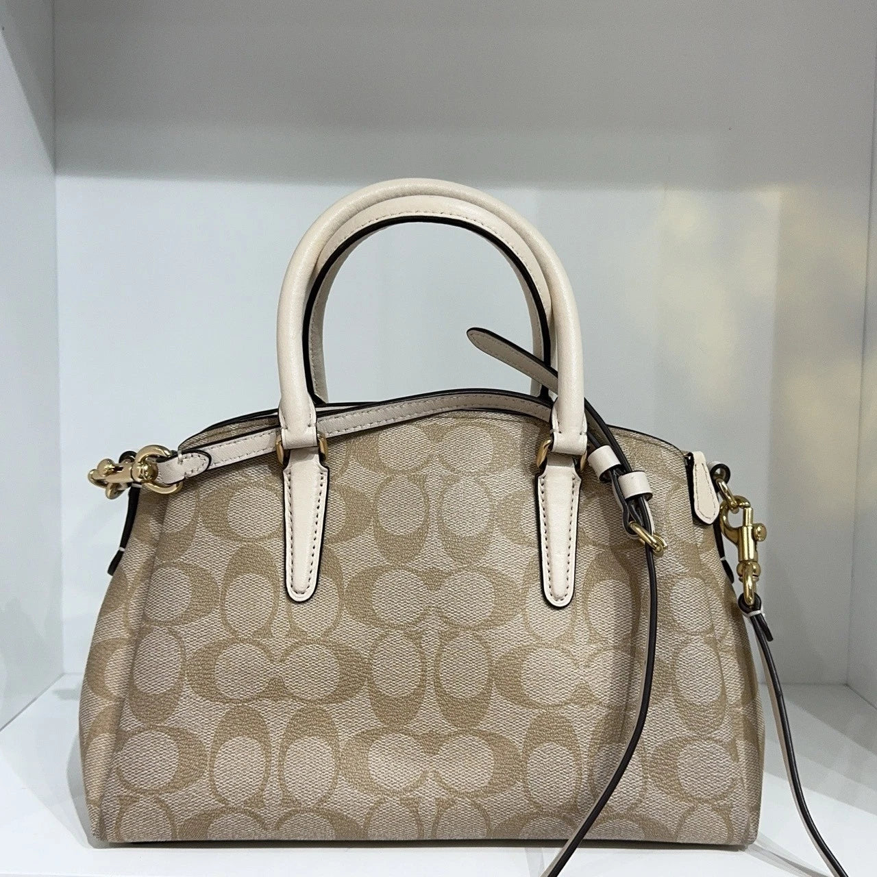 Coach Beige Monogram Logo Handbag Shoulder Crossbody Women