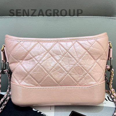 Chanel Small Pink & Gold Chevron Gabrielle Hobo Chain Crossbody Bag
