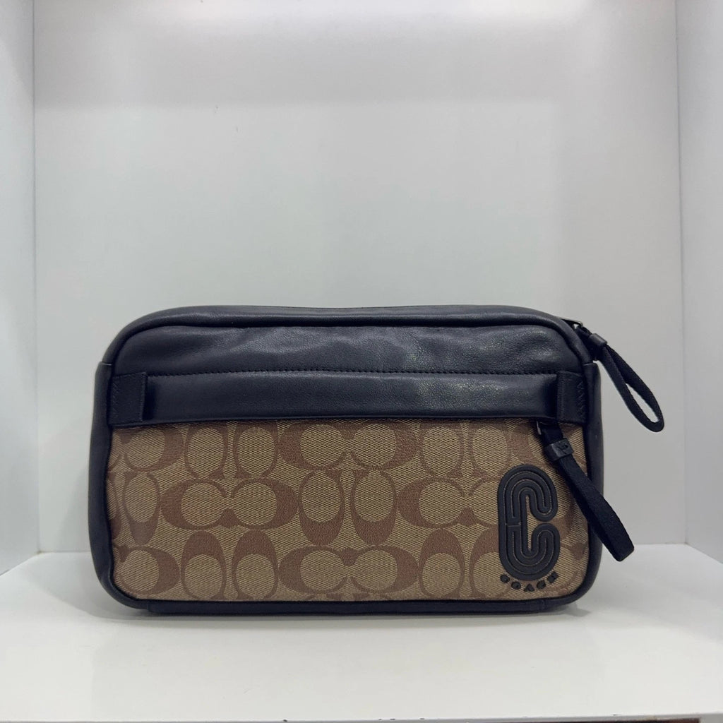 Coach Medium Monogram Canvas Leather Crossbody Waist Bag Khaki Black Women