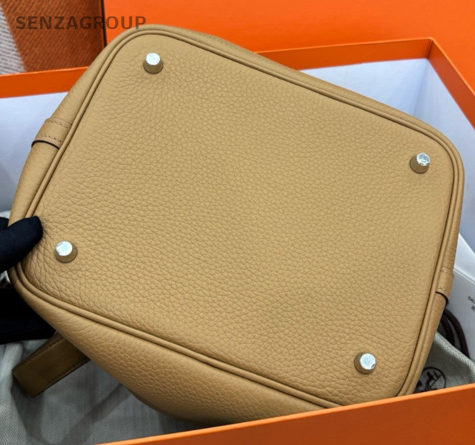 Hermes Picotin22 Top Handle Bag Brown Silver Used Women Classic Fashion