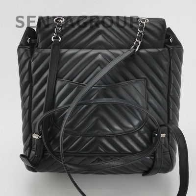 Chanel Salzburg V-Stitch Backpack Black Silver Hardware Women's Classic Fashion
