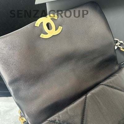 Chanel 19 Small Black Gold Lambskin Quilted Chain Shoulder Crossbody Bag