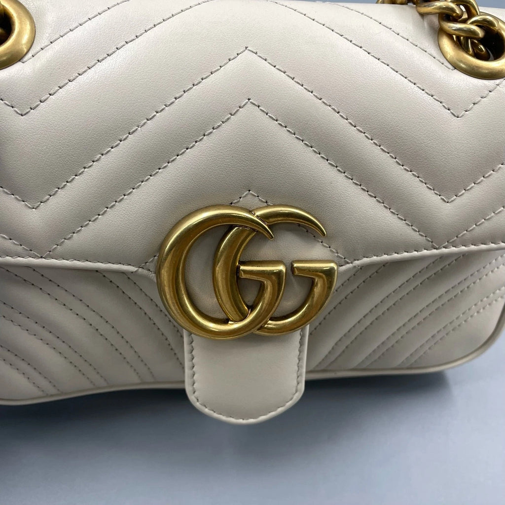 Gucci Marmont22 Leather Shoulder Bag For Women White Gold
