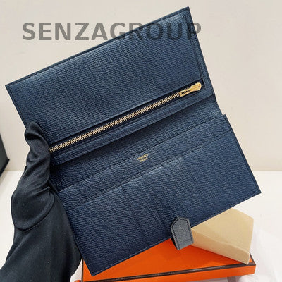 Hermès Bearn Long Wallet Gold Hardware Blue Indigo - Classic Women's Fashion