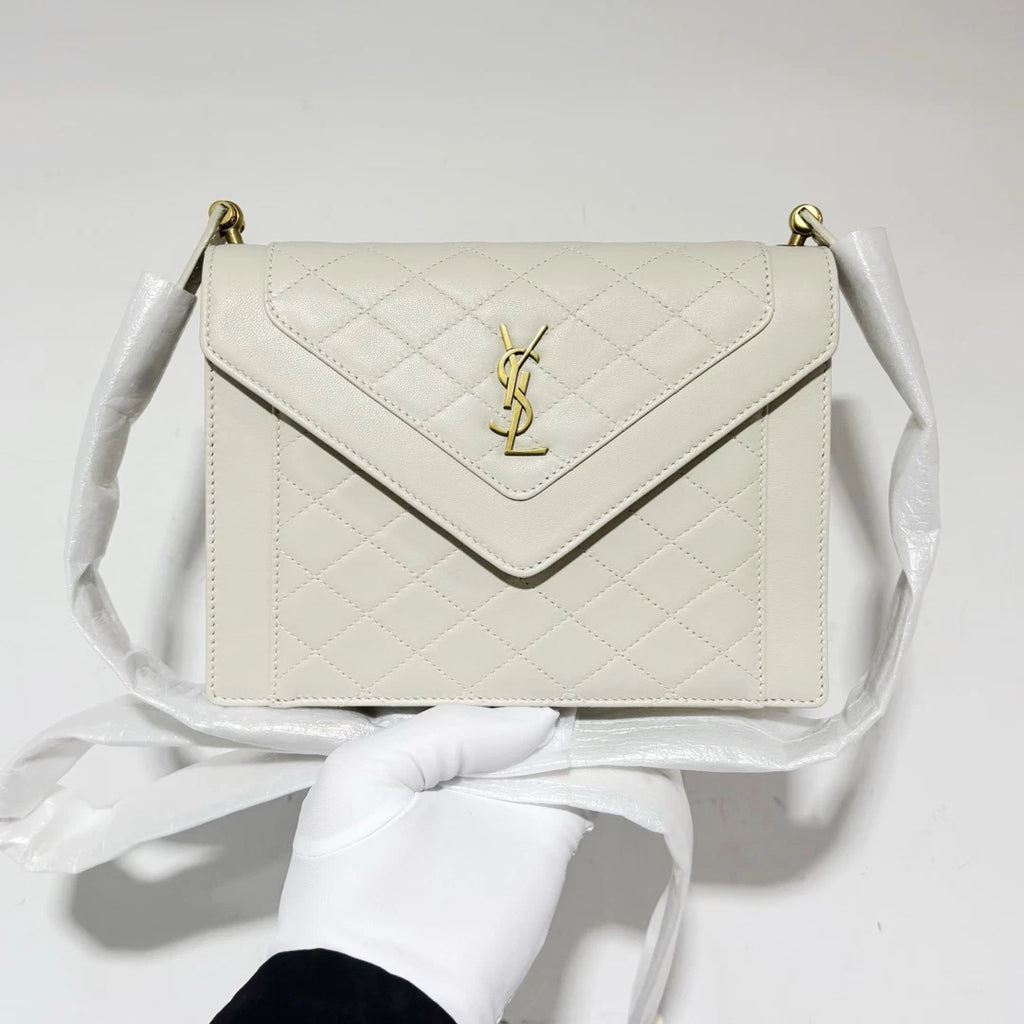 Saint Laurent Gaby PM Lambskin Shoulder Crossbody Bag White Gold Women