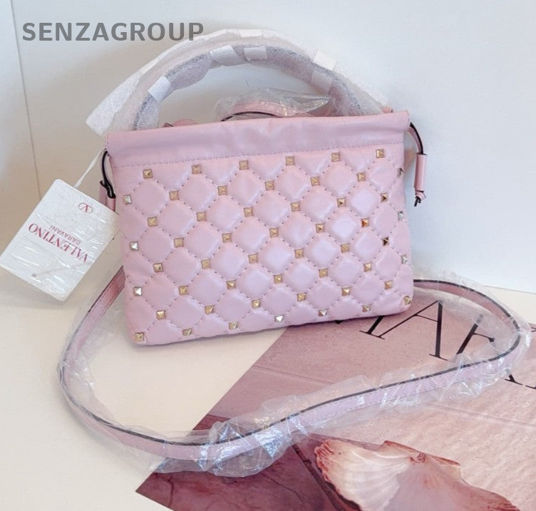Valentino Riveted diamond pattern Top Handle Shoulder bag Pink Women Brand NEW