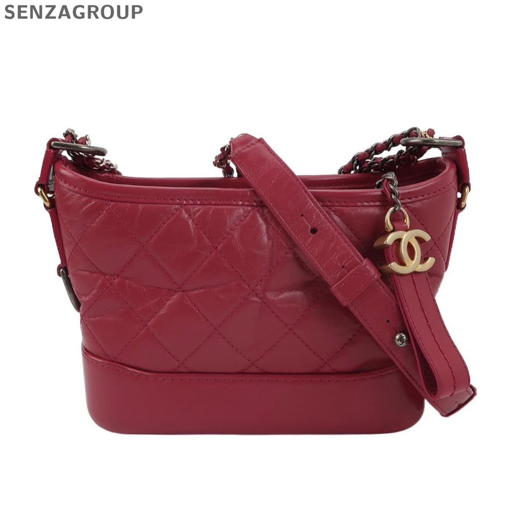 Chanel Gabrielle Hobo Bag Red Gold Quilted Classic Women's Shoulder Bag
