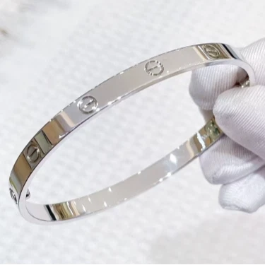 Excellent Cartier Love Classic 6.1mm Bangle Bracelet 18k White Gold Size17