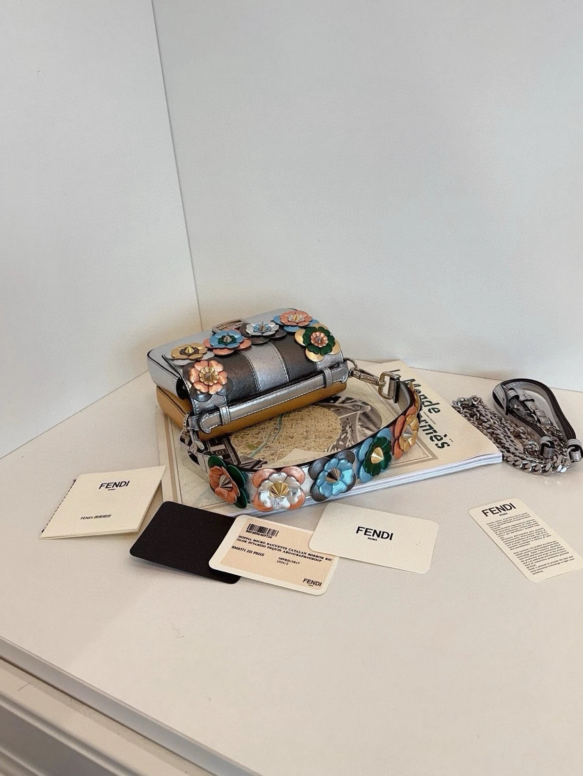 Fendi Reversible Floral Baguette Shoulder Bag For Women