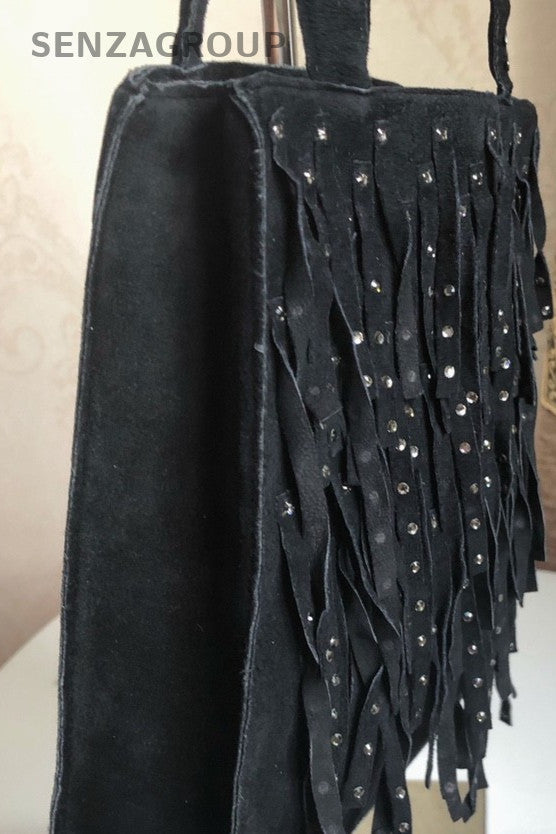 CHANEL mink fringed Handbag Shoulder Women Black Bag