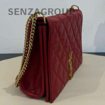 YSL Saint Laurent Becky Red Quilted Chain Crossbody Bag Classic Women