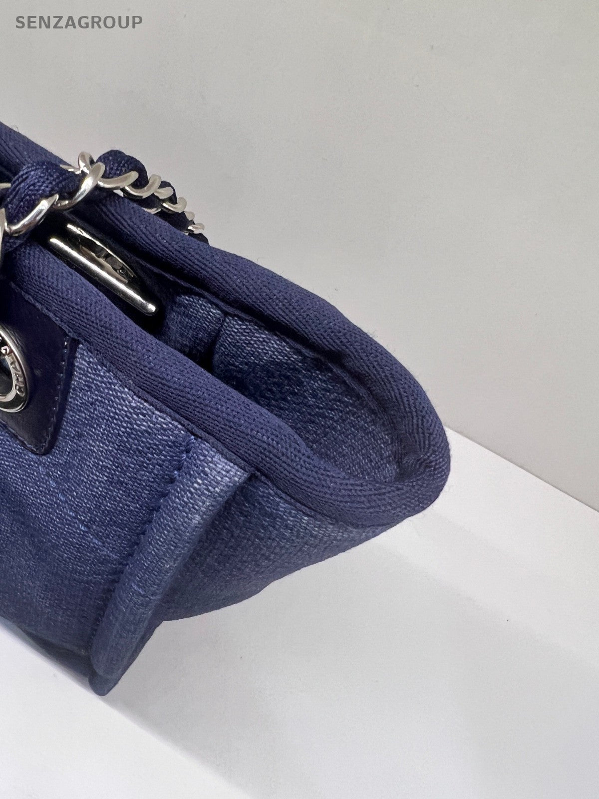 CHANEL Tote Denim Chain Shoulder Handbag Canvas Blue Women