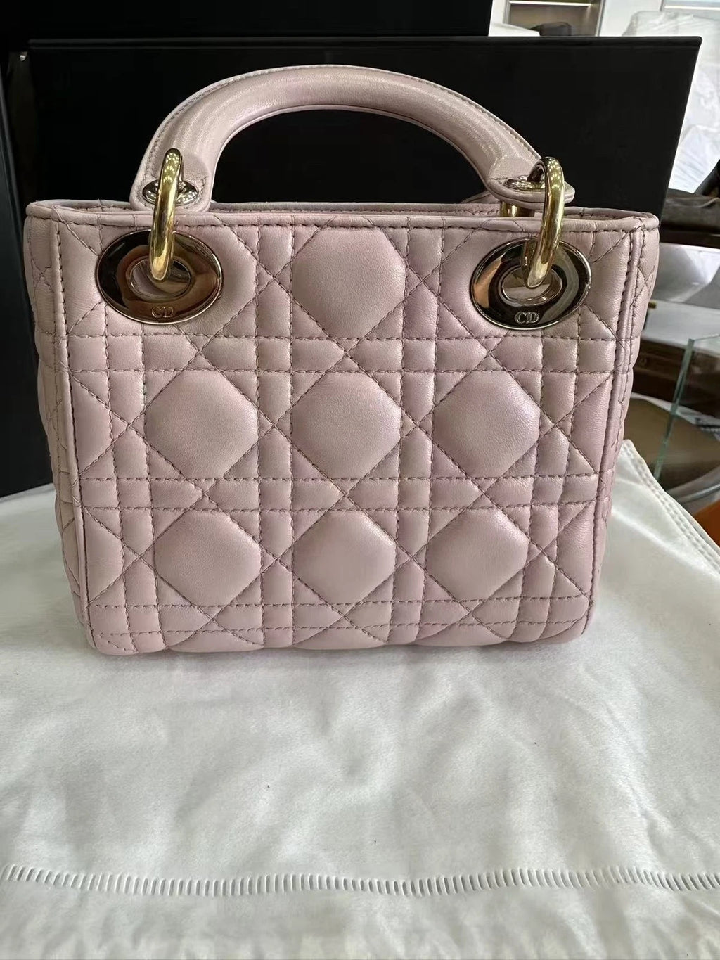 Dior Lady 3 Pink Patent Leather Top Handle Bag For Women