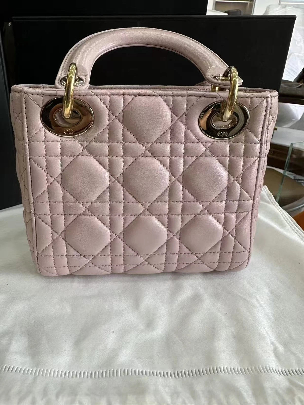 Dior Lady 3 Pink Patent Leather Top Handle Bag For Women