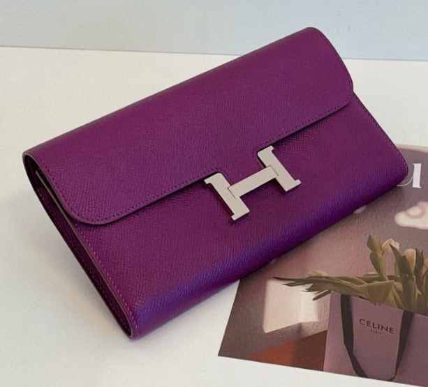 Hermes Constance Long Wallet Anemone Purple Women Epsom Leather