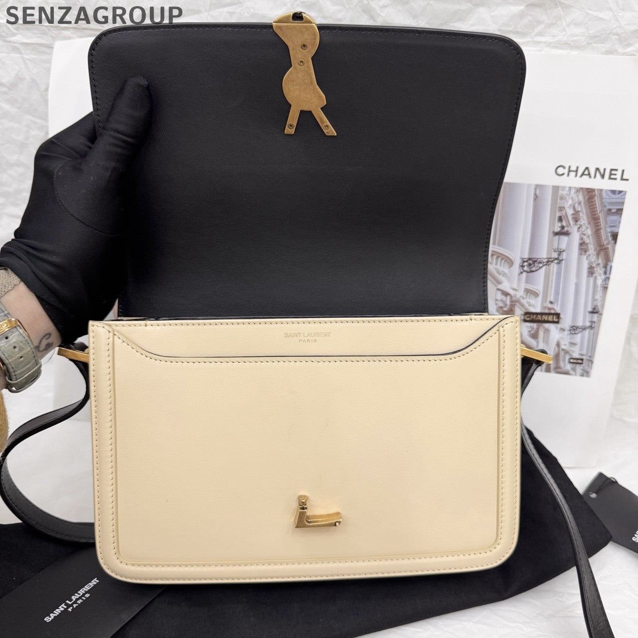 Saint Laurent Solferino Box Bag Black & Beige Shoulder Crossbody Women's Classic