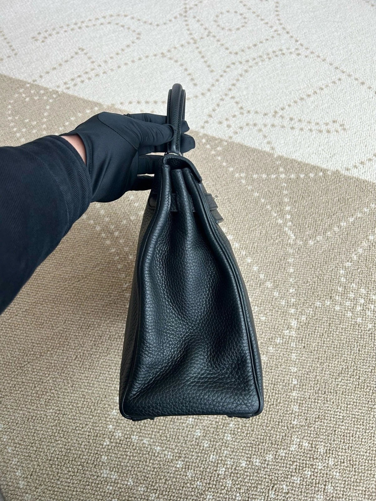 Hermes Kelly35 Top Handle Bag Crossbody Black Silver Women Classic