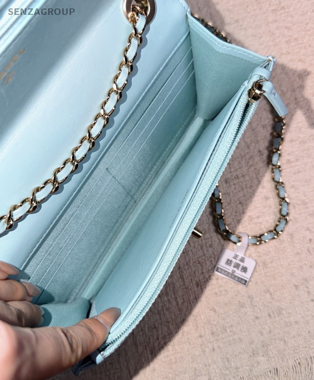 Chanel Trendy Lambskin Chain Diamond Shoulder Bag Crossbody Blue Gold Women
