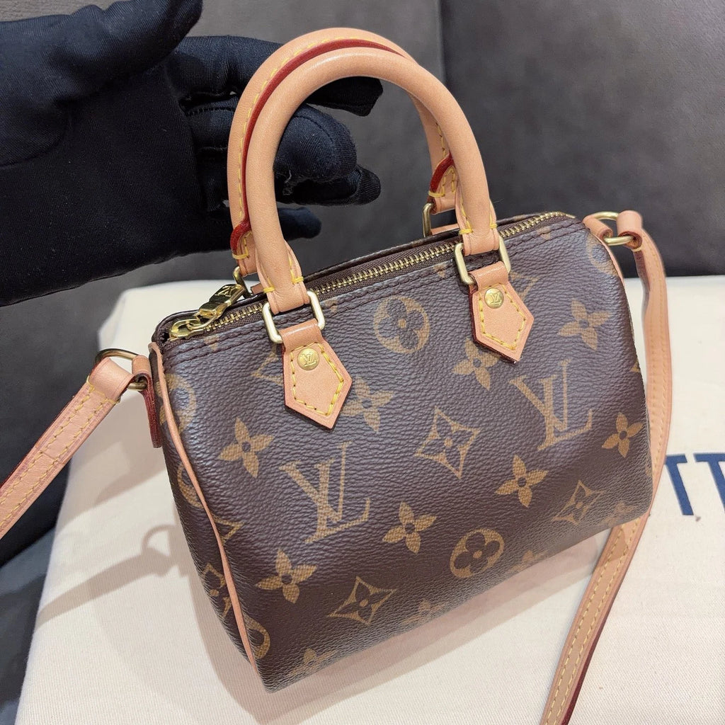 Louis Vuitton Speedy Nano Top Handle Shoulder Crossbody Bag Brown Women