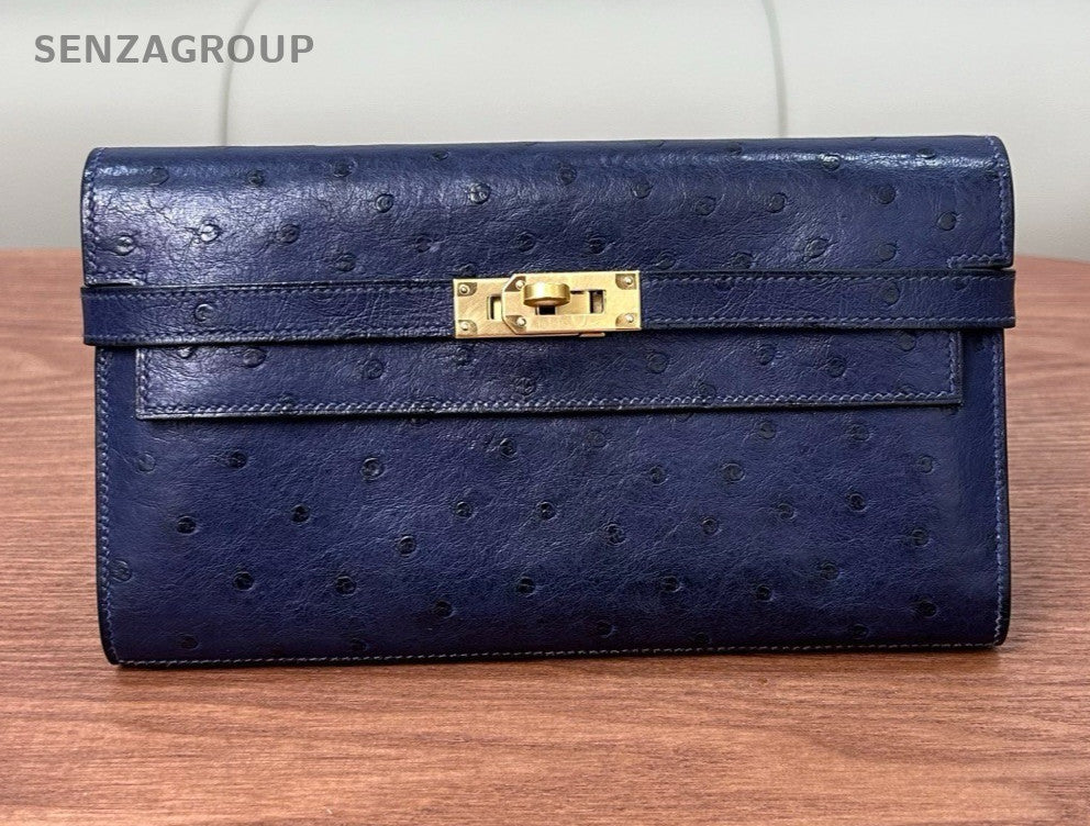 Hermes Kelly Long Wallet Maltese Blue Gold Women