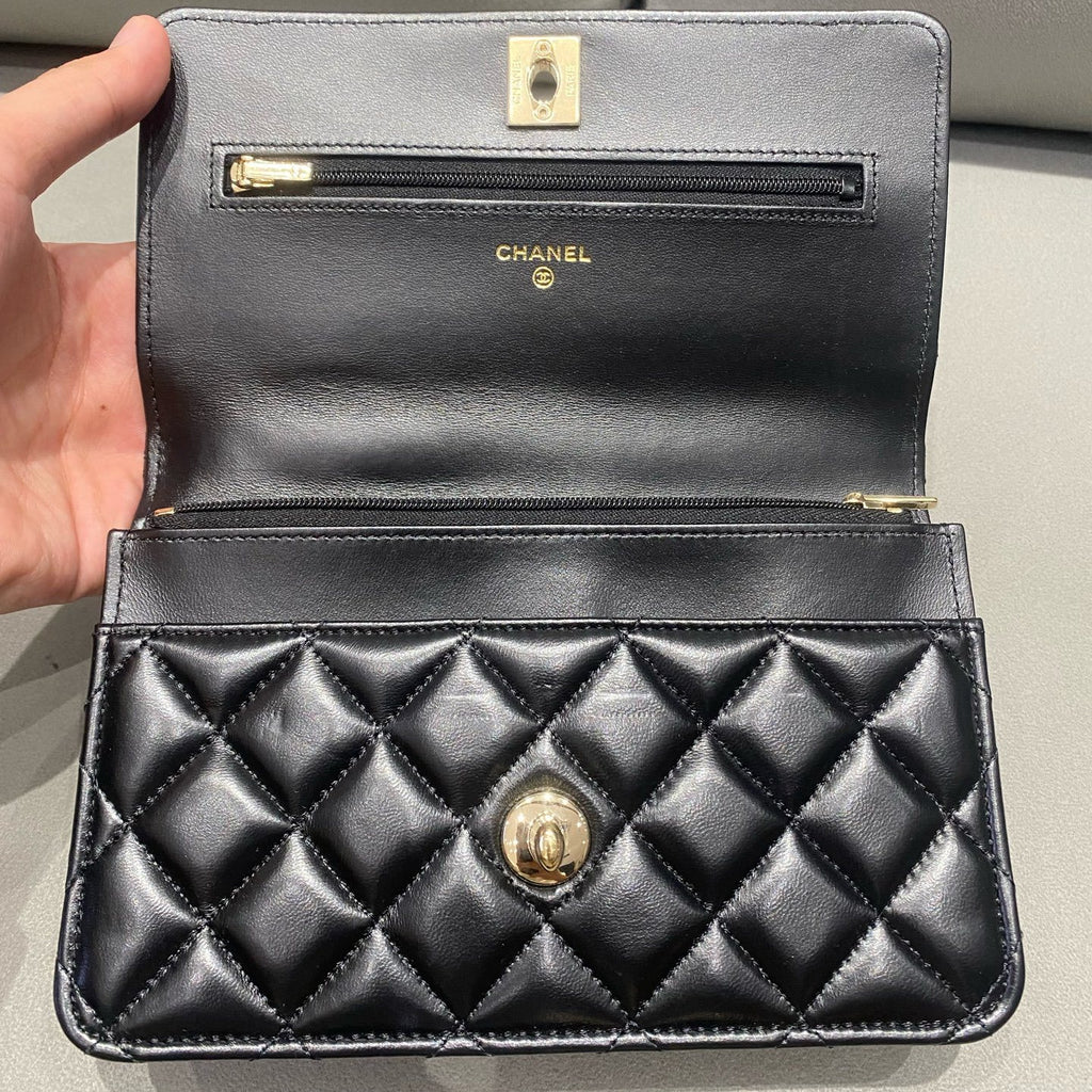 Chanel 24A WOC Black Gold Chain Shoulder Crossbody Bag Women's Fashion