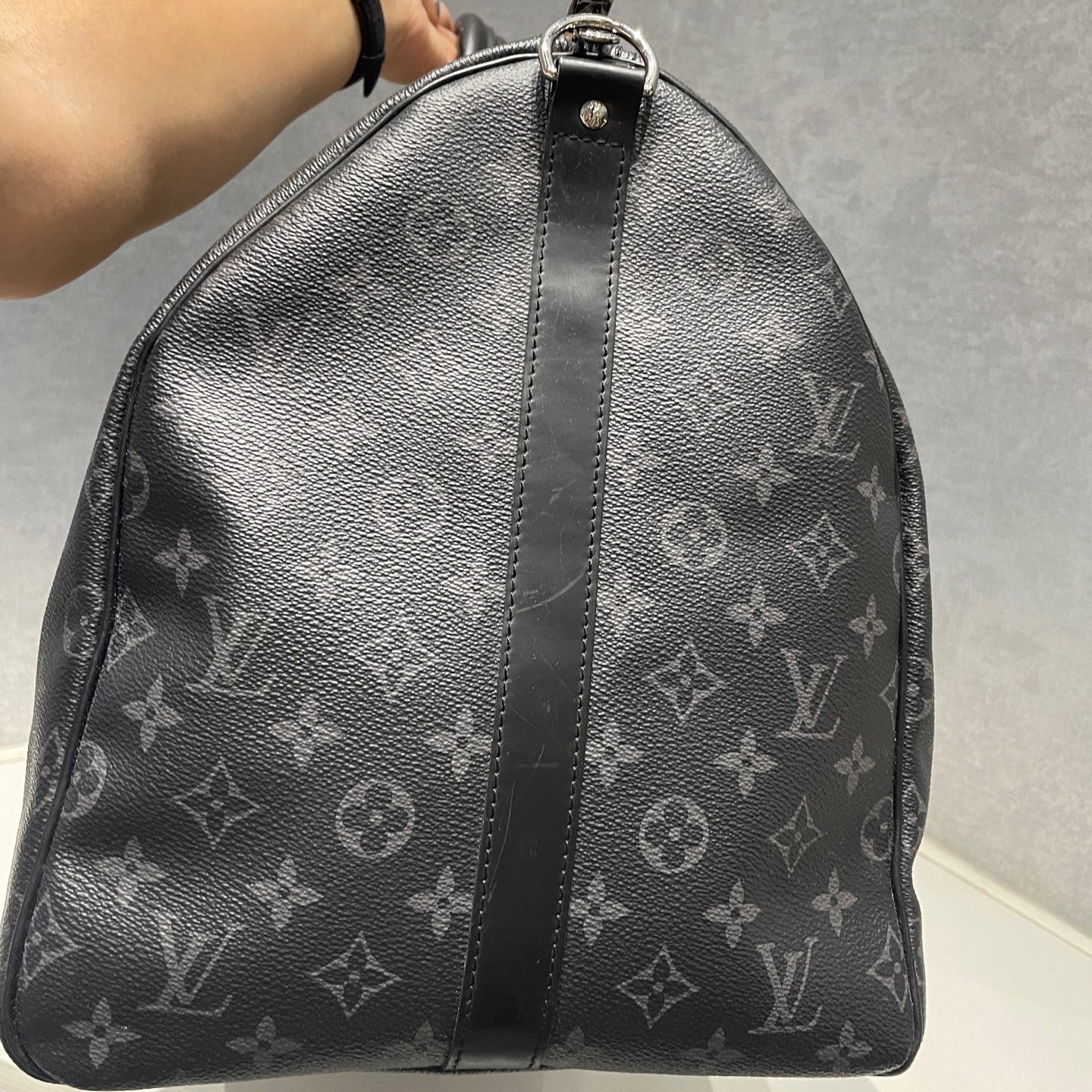 Louis Vuitton Keepall 55 Monogram Black Silver Unisex Travel Bag