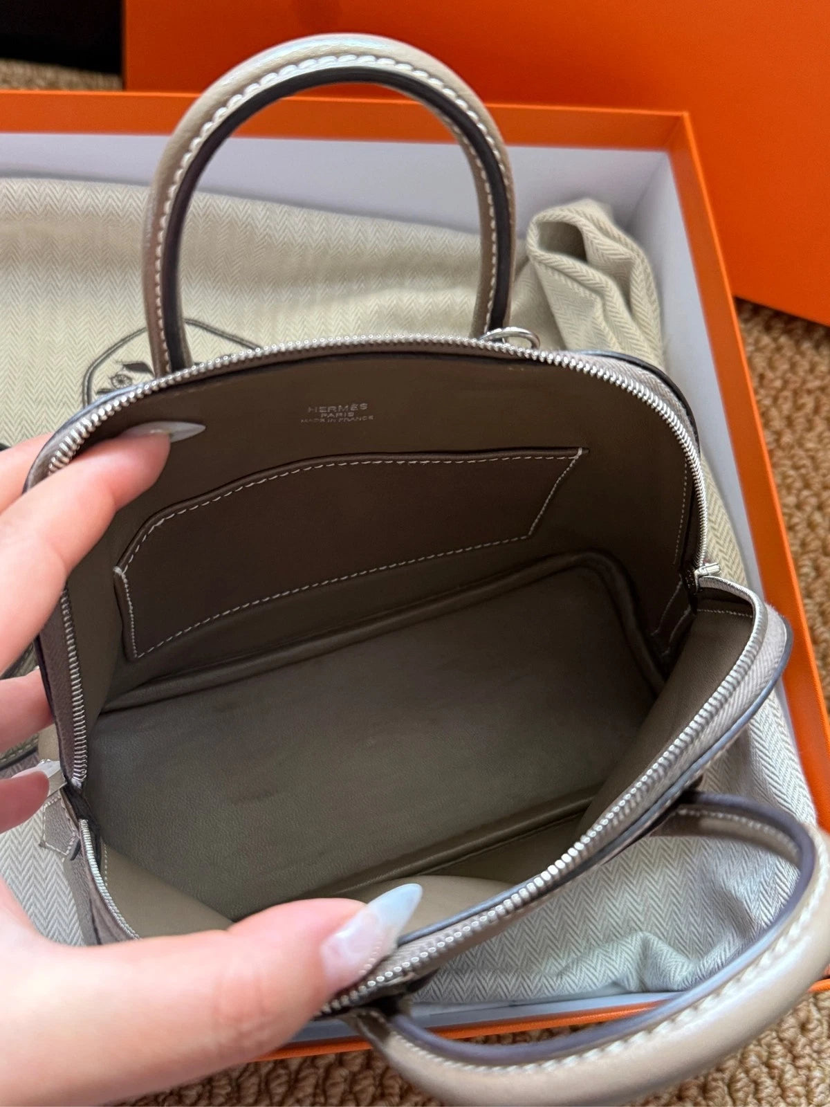 Hermes Bolide Mini Gray Leather Top Handle Bag For Women