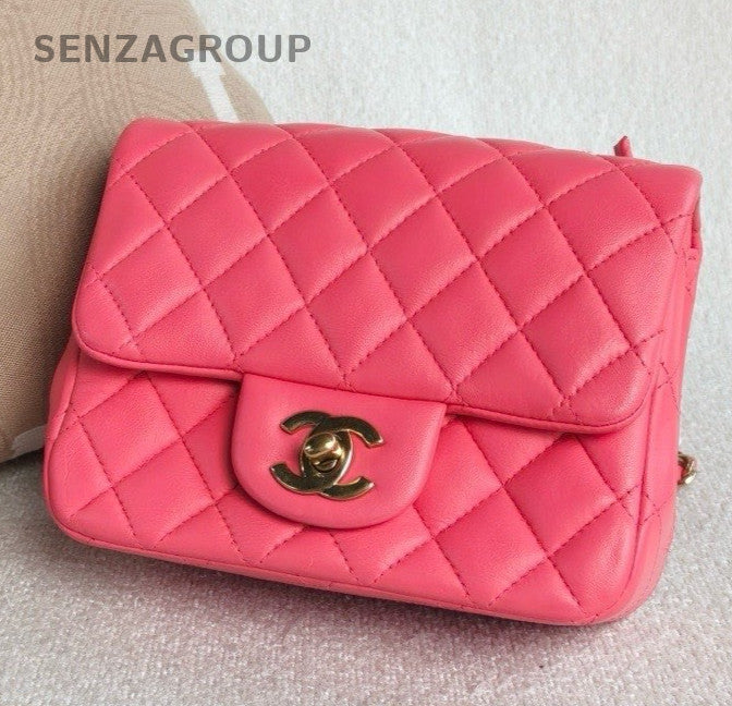 Chanel Classic Flap Lambskin Chain Shoulder Bag Pink Gold Women Diamond Fashion