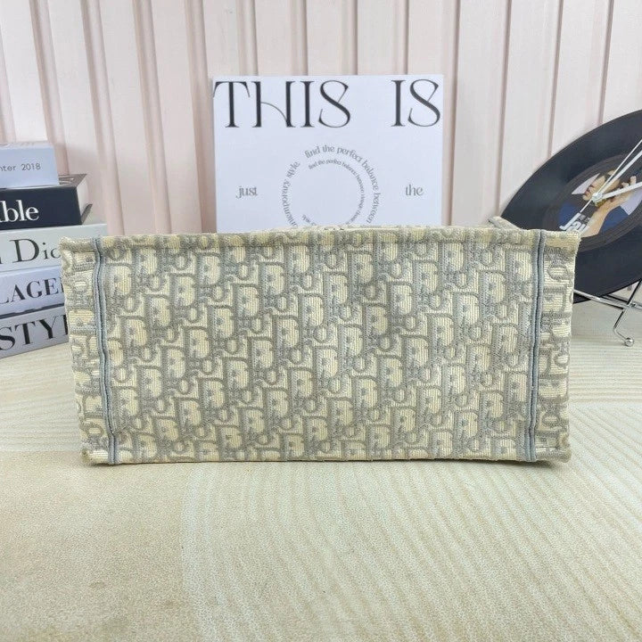 Dior Gray Embroidered Canvas Medium Book Tote Bag For Women