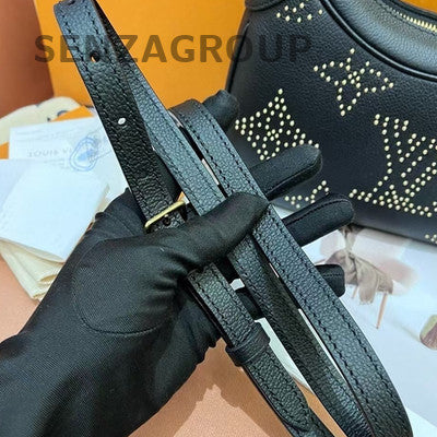Louis Vuitton Black Leather Zipper Shoulder Crossbody Bag Gold Hardware