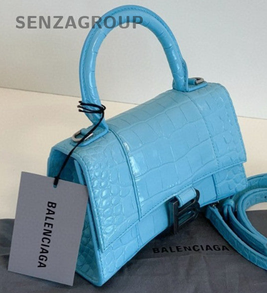 Balenciaga Hourglass 2Way Top Handle Bag Crossbody Blue Silver Women Classic