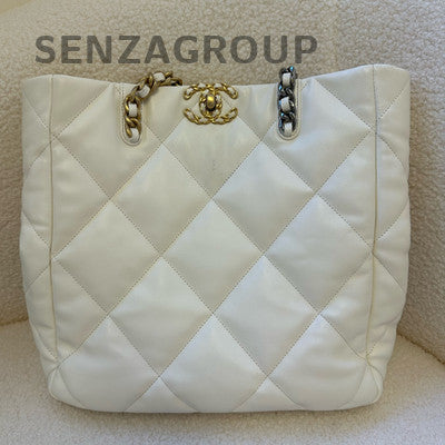 Chanel 19 Bag Tote White Gold Quilted Chain Shoulder Bag Women Classic