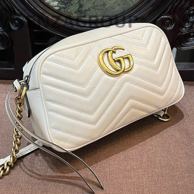 Gucci Marmont Camera Bag Medium Shoulder Crossbody White Gold Classic