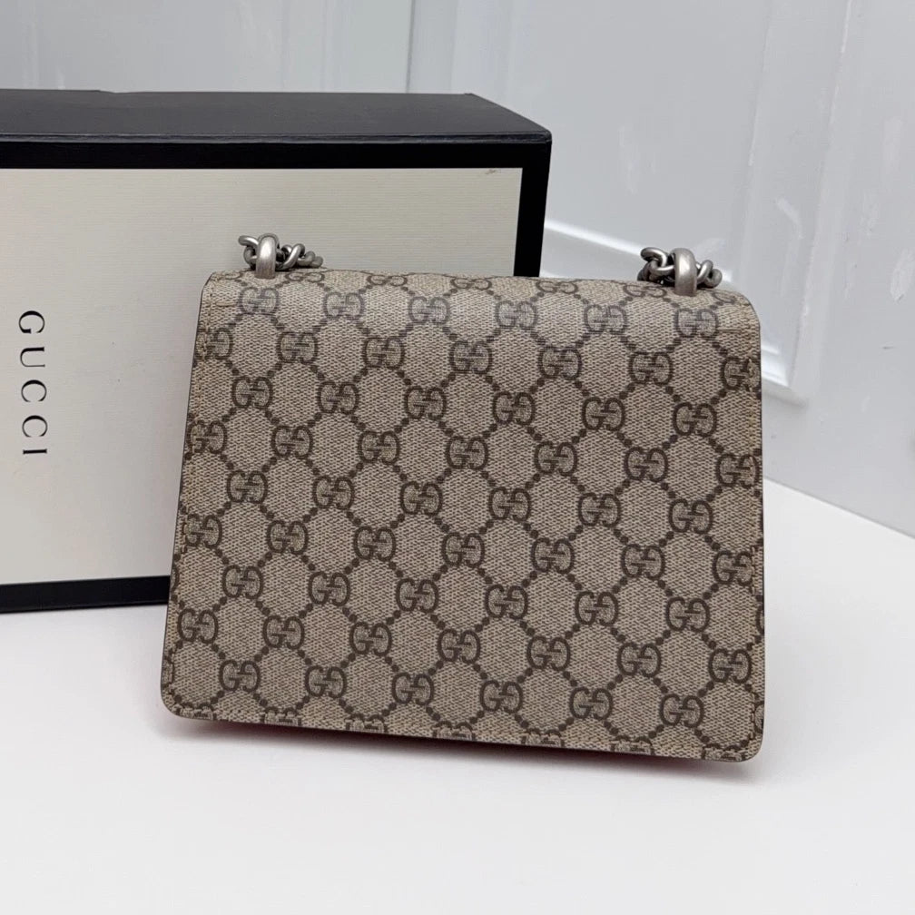 Gucci Dionysus PM Chain Shoulder Bag Crossbody Brown Silver Women Classic