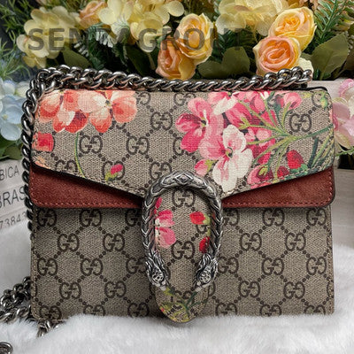 Gucci Dionysus Small Chain Shoulder Crossbody Bag Brown Red Silver