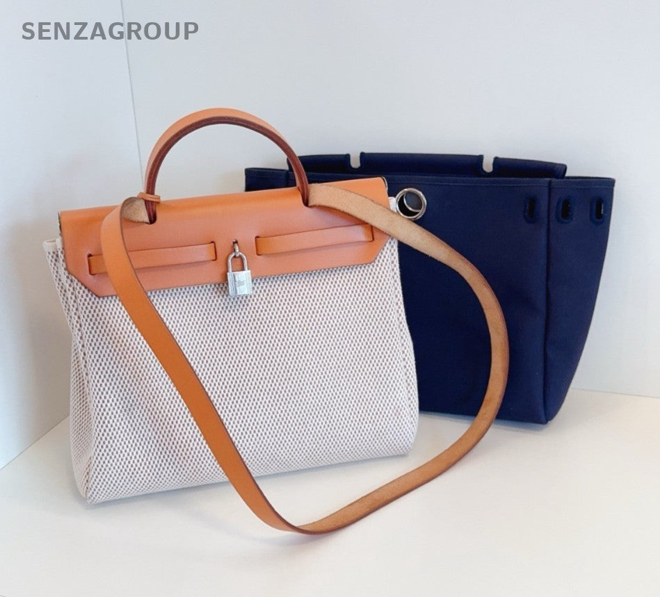 Hermes Vintage herbag31 Top Handle Canvas Shoulder Handbag Beige Women Orange