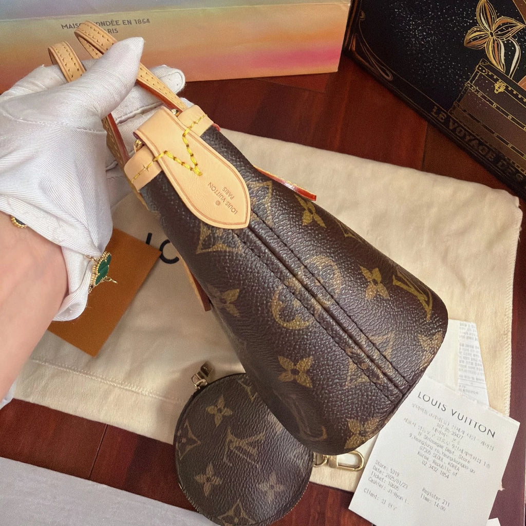 Excellent Louis Vuitton Neverfull BB Monogram Beige Strap Handbag Crossbody