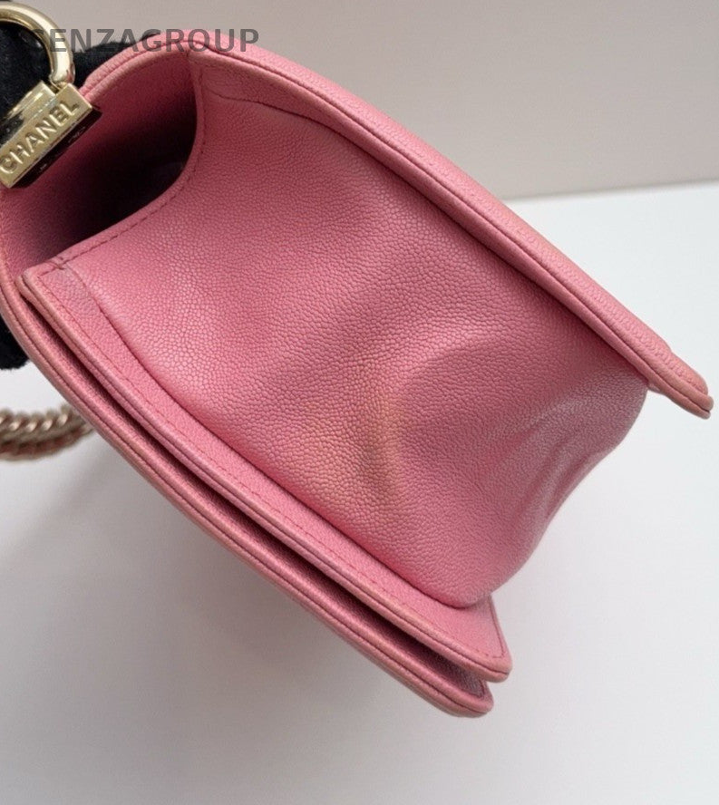 Chanel Leboy Calfskin MM Chain Shoulder Bag Pink Gold Used Women Classic