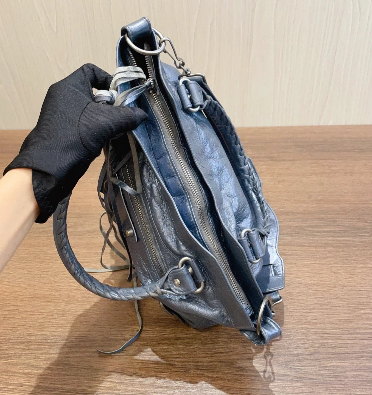 Balenciaga Le City Gray Top Handle Bag Shoulder Bag Silver Hardware Women
